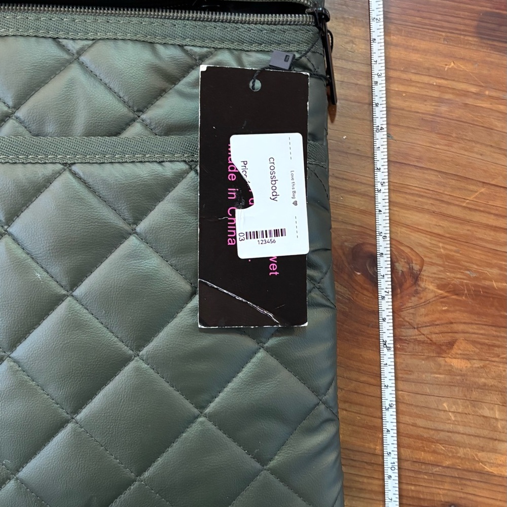 HAUTE SHORE Green Quilted Messenger Bag with Red and Black Strap - Picture 7 of 9